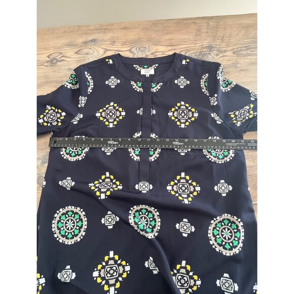 Crown and Ivy Shift Dress Womens 14 Navy Print Ruffle Sleeve Lined - Picture 7 of 8